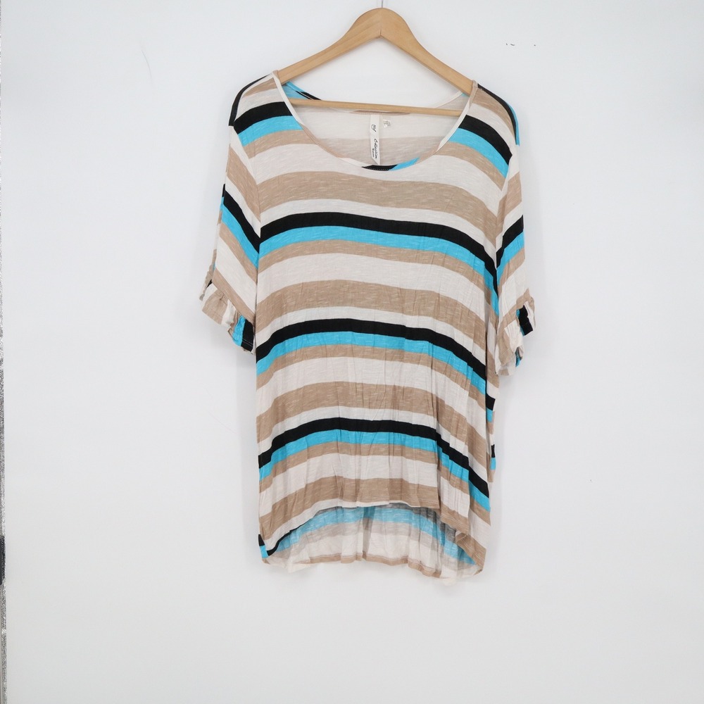 NY Collection Woman Top Womens 3X RSU0645 Multi-Color Striped Ruffle Excellent